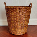 Panier à linge rond 45 x 55 cm en osier marron avec poignées tressées
