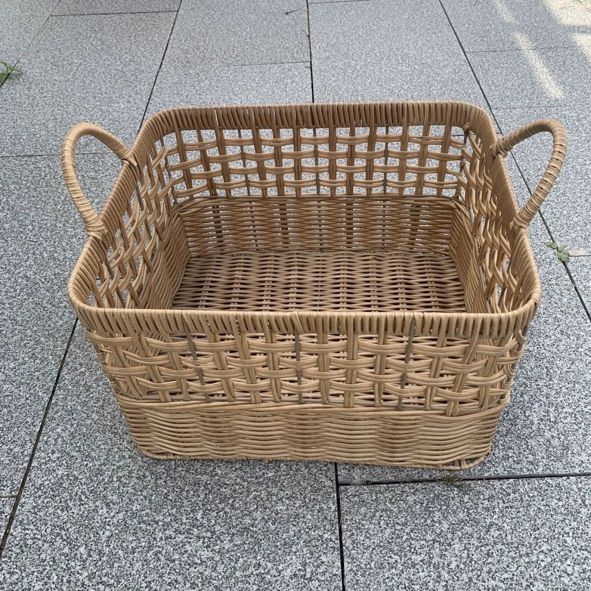 Panier de rangement 50 x 35 x 30 cm en osier naturel avec poignées - style rustique