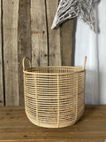 Panier de rangement rond 40 x 45 cm en rotin naturel avec poignées style bohème