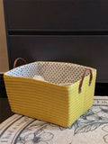 Panier de rangement 40 x 30 x 25 cm jaune tressé avec poignées style contemporain