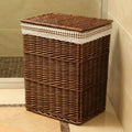 Panier à linge 40 x 30 x 50 cm en osier brun avec couvercle tissu vichy style rustique