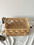 Panier de rangement 40 x 30 x 20 cm en osier naturel avec poignées style bohème