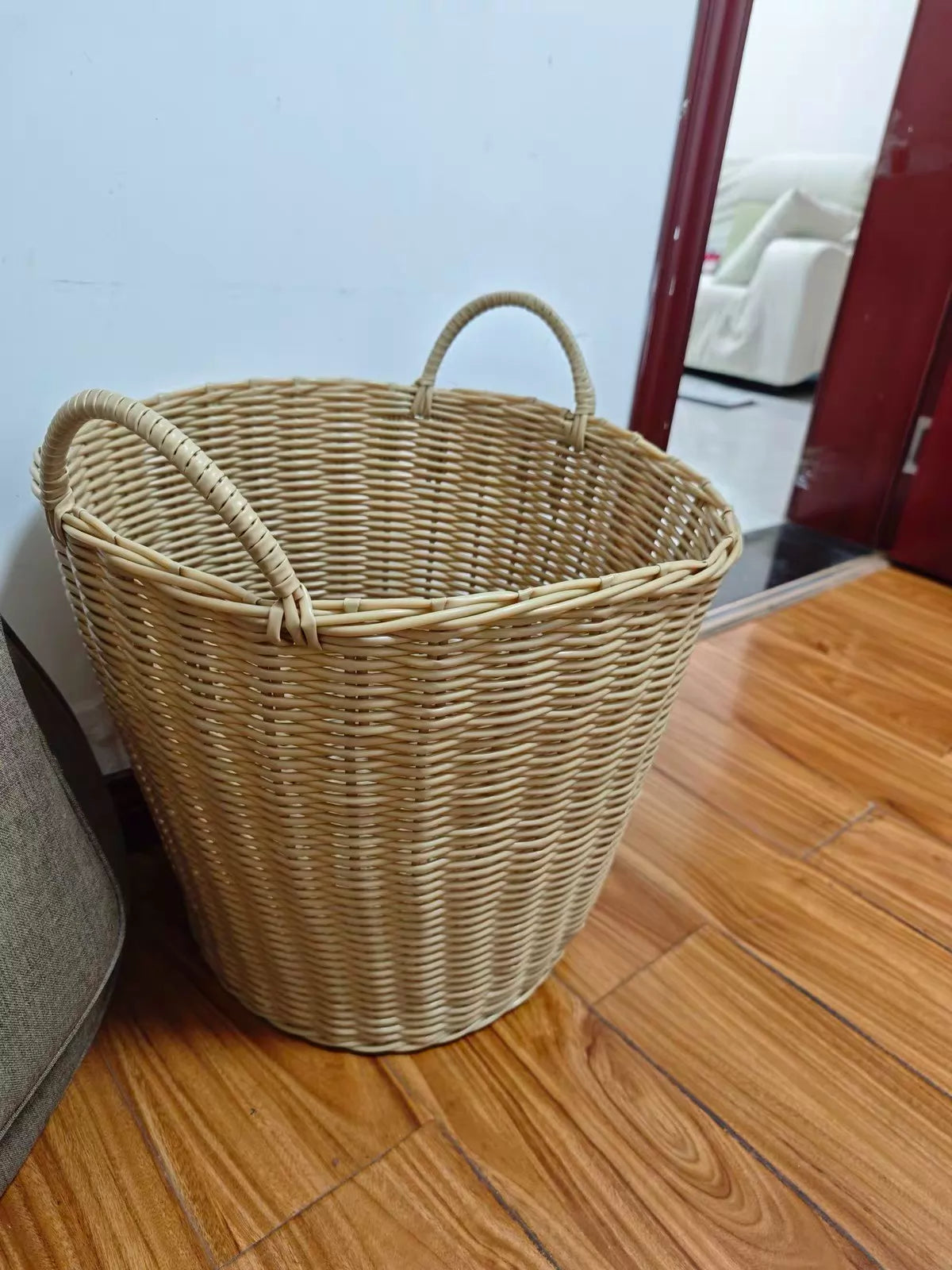 Panier de rangement 48 x 35 x 45 cm en fibres végétales tressées naturel avec anses