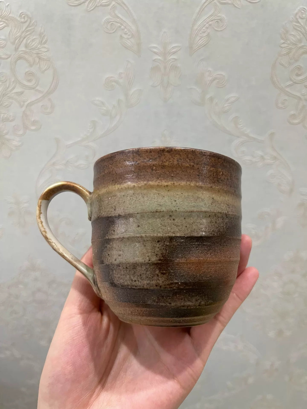 Tasse à café 350 ml diamètre 9 cm hauteur 10 cm en céramique brun beige pour boissons chaudes style rustique