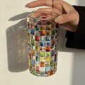 Verre à boire 500 ml en verre transparent multicolore effet mosaïque 8.5 x 15 cm
