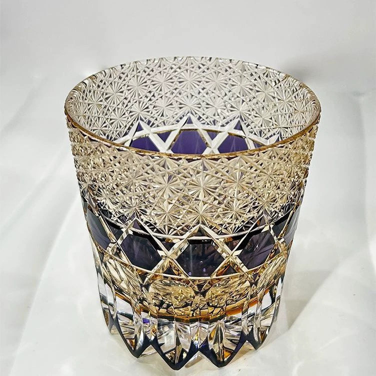 Verre à whisky 300 ml en verre transparent ambre violet à motif géométrique taillé